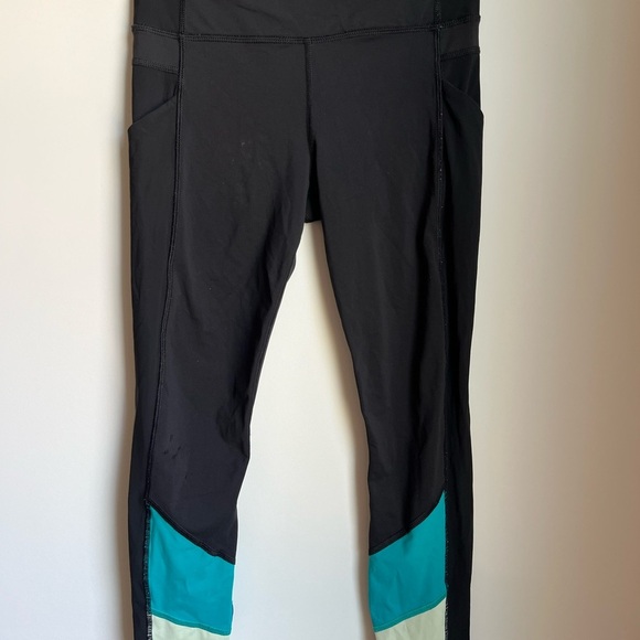 lululemon Black & Teal Leggings - Size 4 - Picture 2 of 9